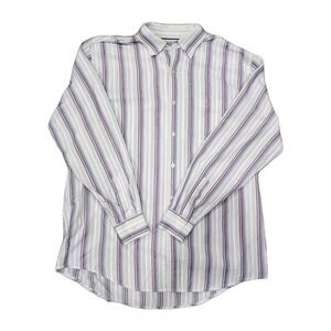 Tasso Elba Shirt Mens Medium  Striped Long Sleeve Button Up Cotton Multicolor